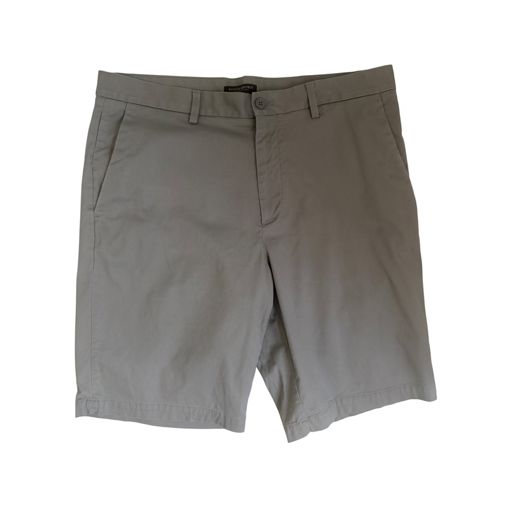 Banana Republic Emerson Short Mens 36 Gray Stretch Chino Flat Front Casual